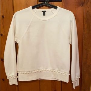 J CREW WHITE SWEATSHIRT WITH POM POM DETAIL
